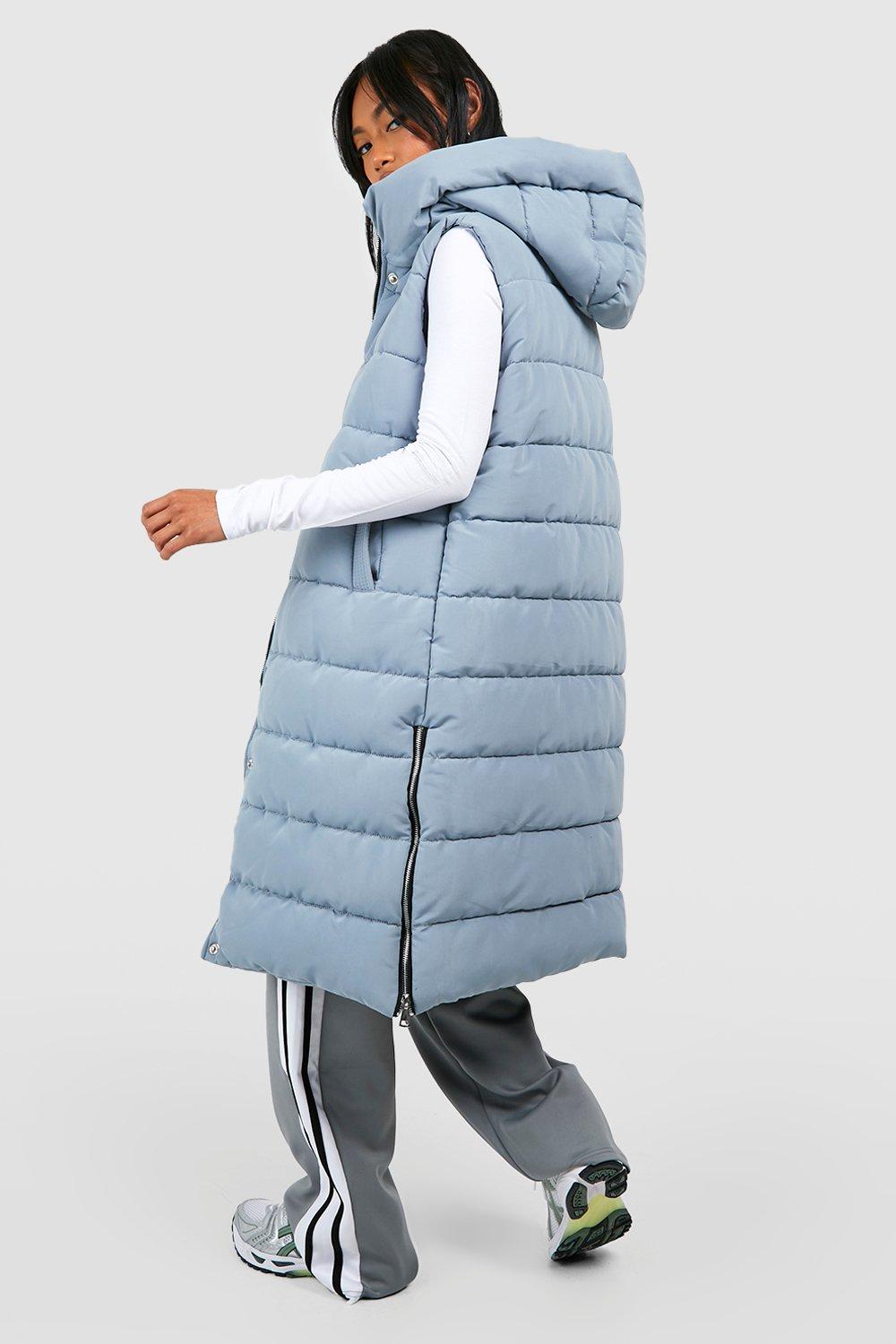 Boohoo Long Vest with Hood, Gray