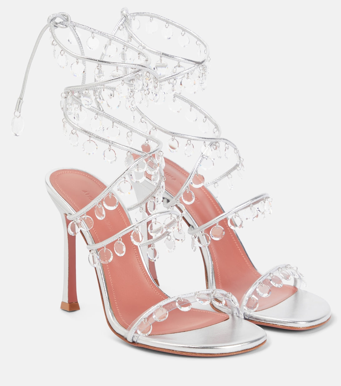 Tina Amina Muaddi embellished leather sandals, silver