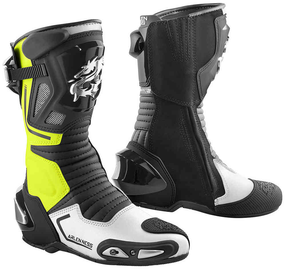 Sugello Arlen Ness Motorcycle Boots, Black/Yellow Fluorescent