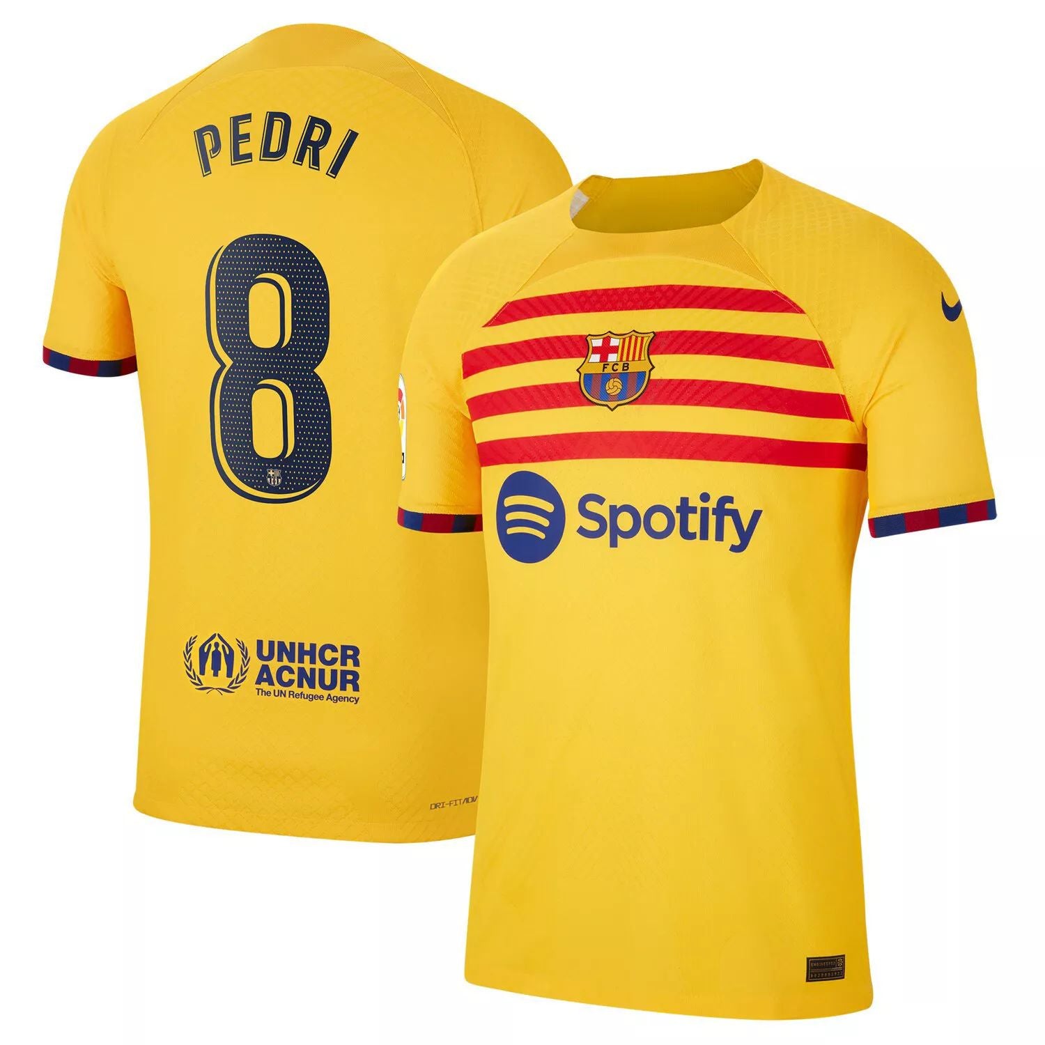 Men's Pedri Barcelona 2022/23 Fourth Vapor Match Authentic Player Nike Yellow Men's T-Shirt