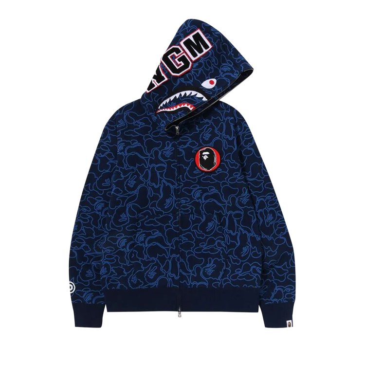 BAPE 30th Anniversary Line Camo Shark Full Zip 'Navy' Hoodie, Blue