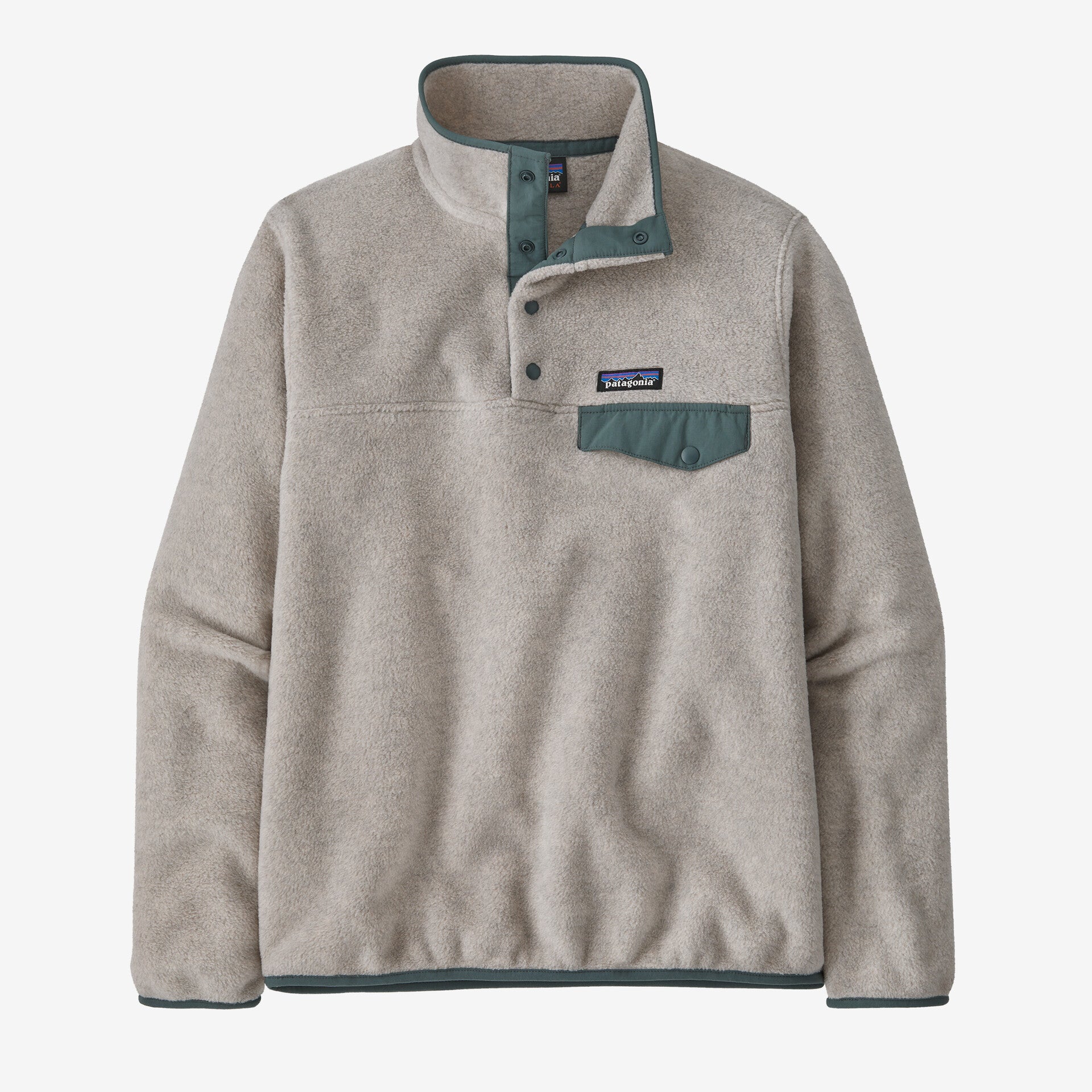 Women's Synchilla Snap-T Patagonia Lightweight Fleece Pullover, Oatmeal Heather w/Nouveau Green