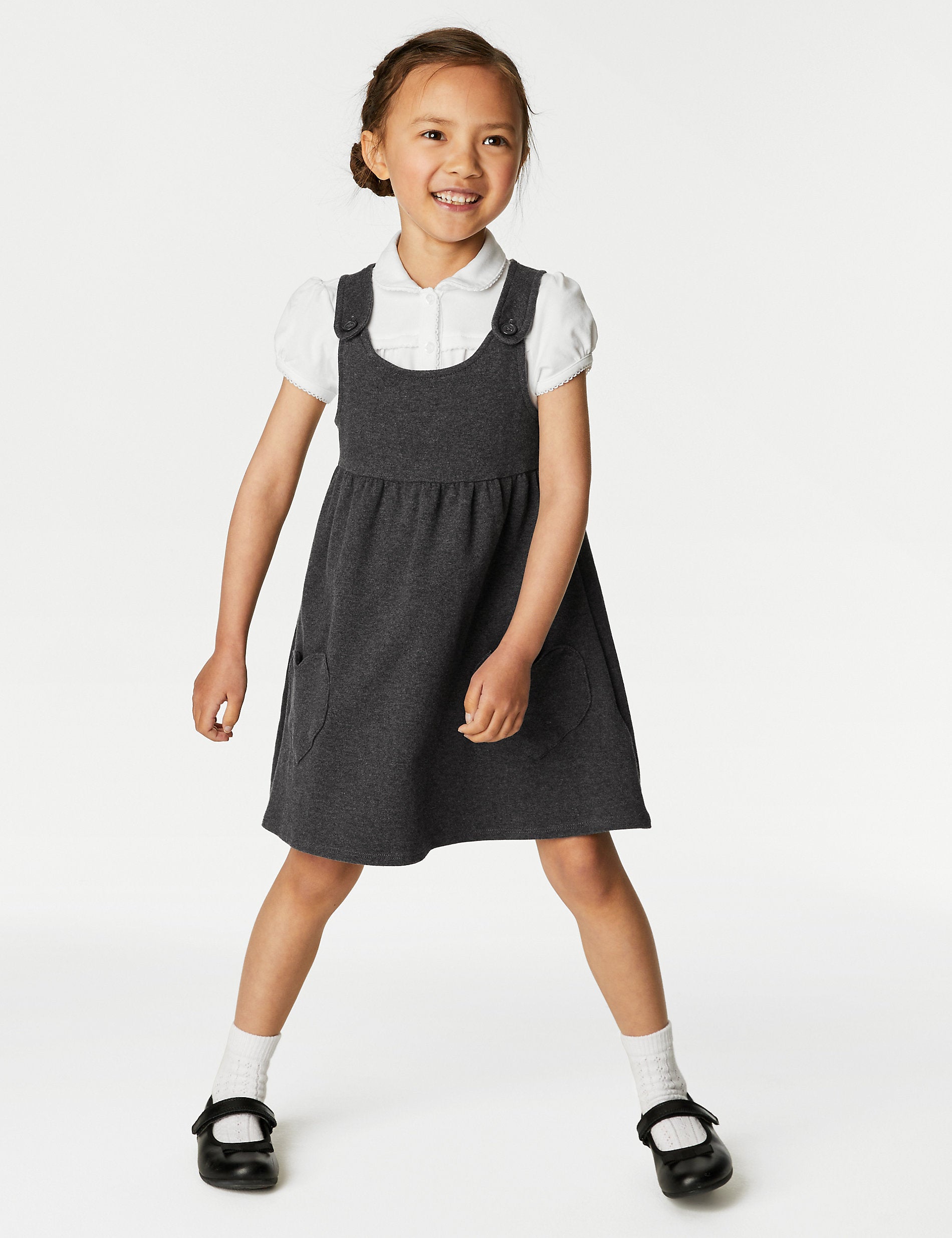 School Jersey Sundress with Hearts and Pockets for Girls (2-12 Years) Marks & Spencer grey