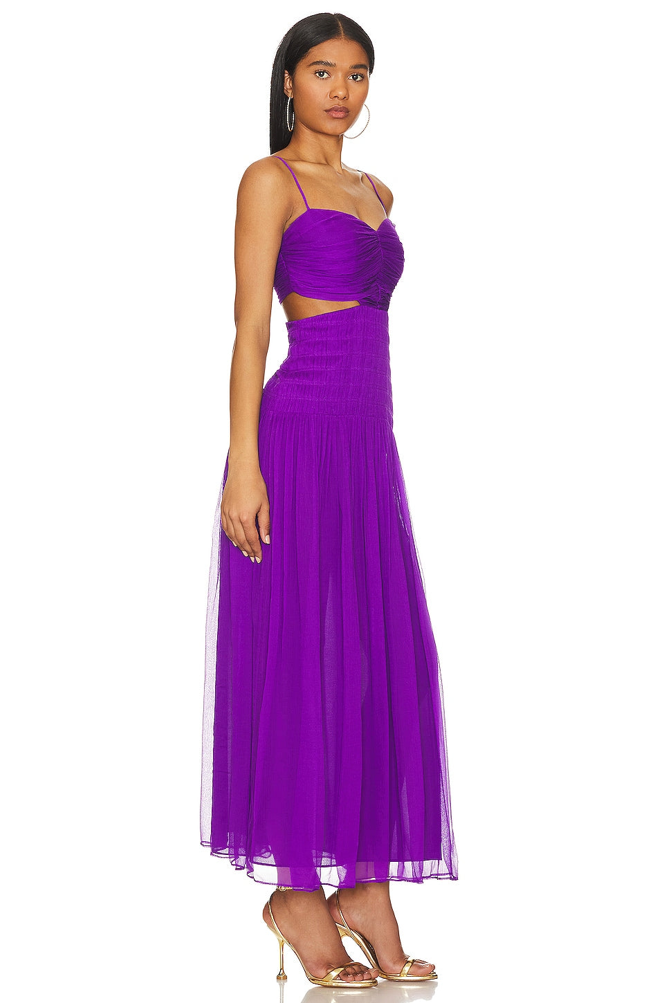 Shona Joy Malina Ruched Cut Out Midi Dress in Purple Pale