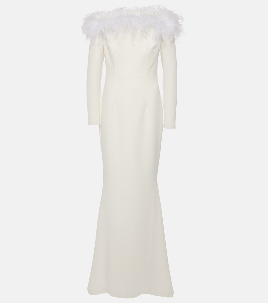 starlana crepe wedding dress with feather trim Safiyaa, white