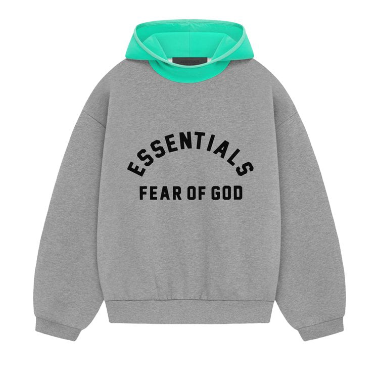 هودي Fear Of God Essentials المصنوع من النايلون والصوف "Dark Heather Oatmeal/Mint Leaf" باللون الرمادي