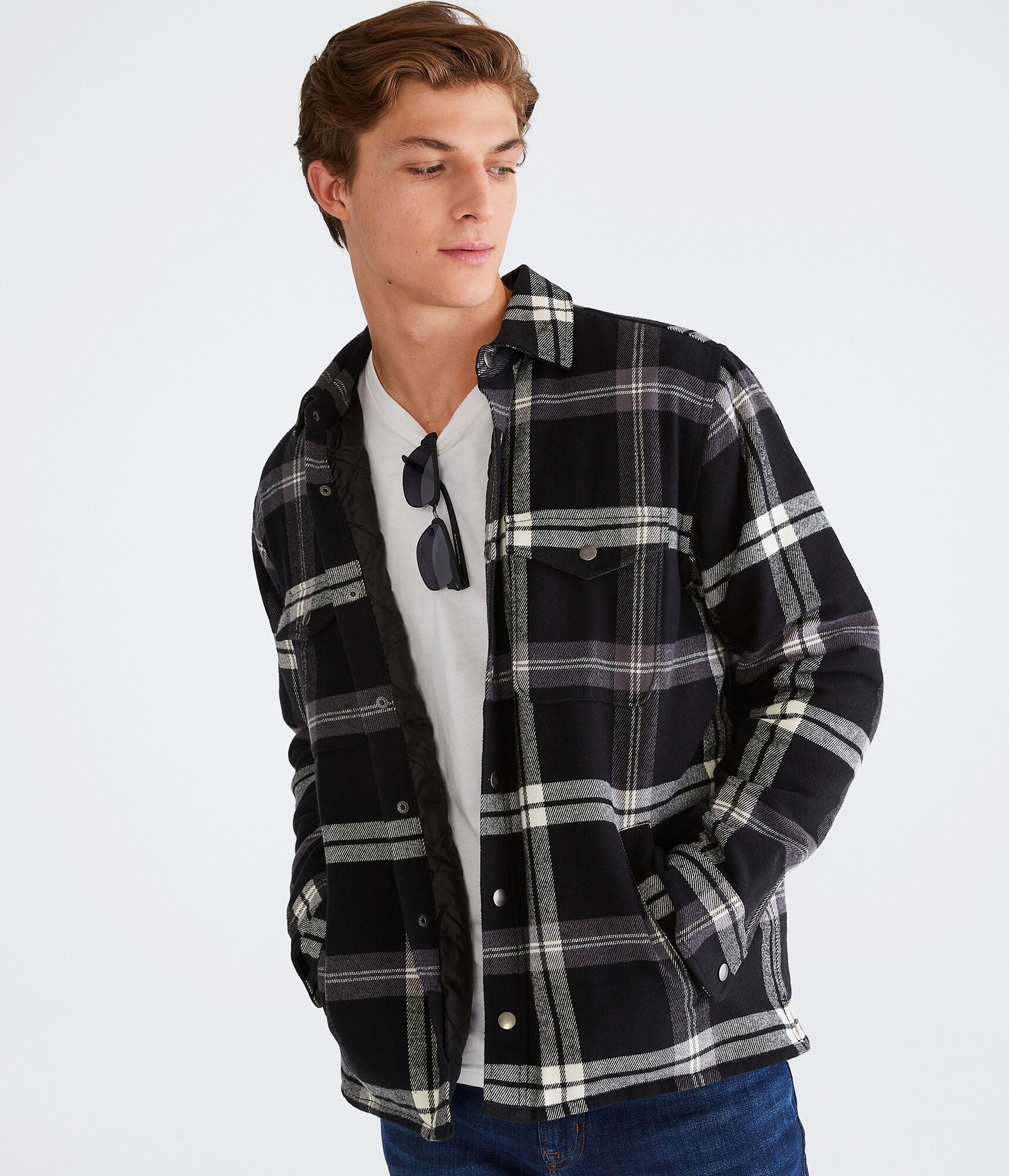 Aeropostale plaid flannel shirt, black