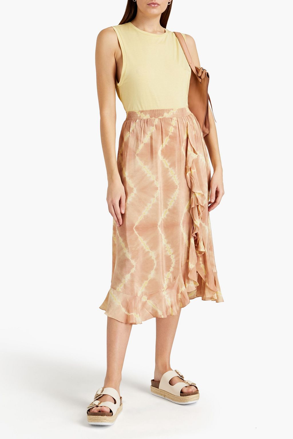 Tie-dye midi skirt in crepe de Chine with ruffles MAJE, neutral