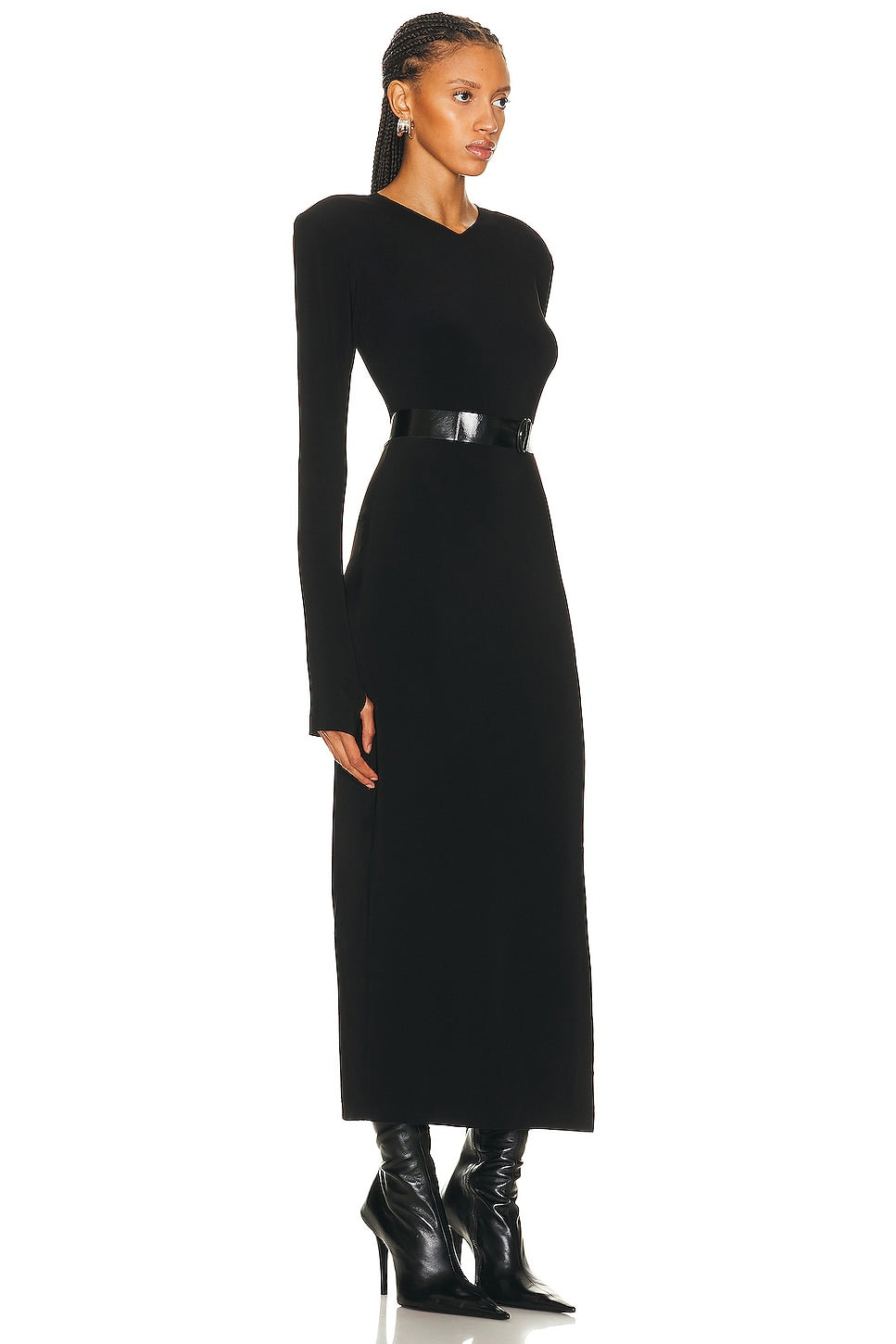 Norma Kamali Dress Long Sleeve Shoulder Pad Side Slit Gown, black