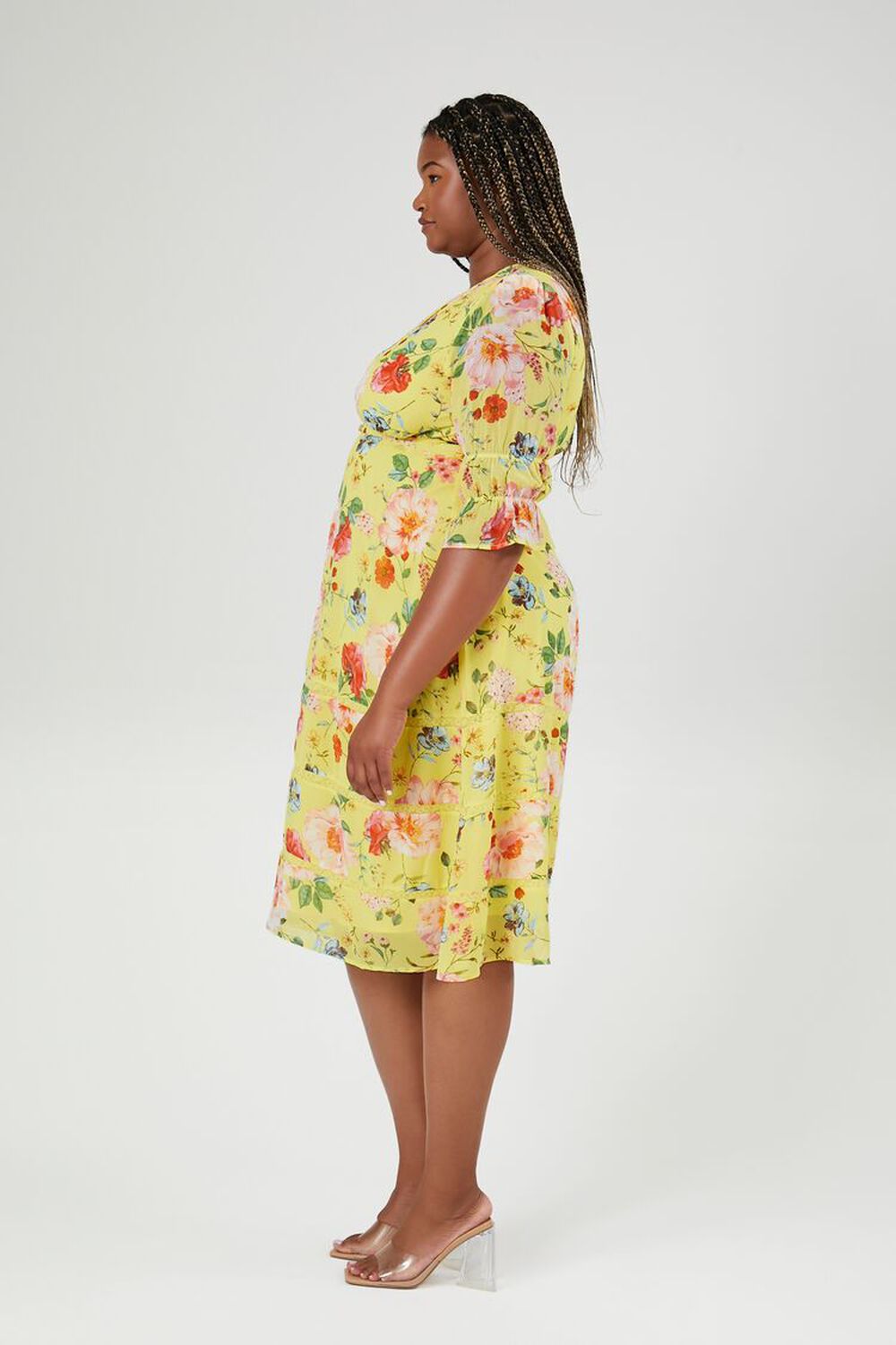 Plus Size Forever 21 Floral Plunge Midi Dress, Yellow