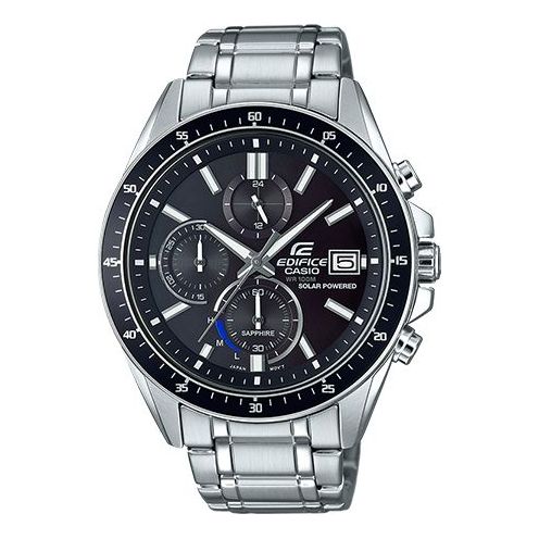 Watch CASIO EDIFICE Quartz Waterproof Solar Powered Stainless Steel Strap Mens Black Analog, black