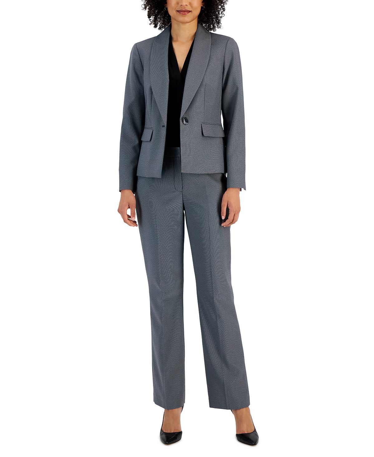 Women's mid-rise trouser suit with shawl collar one button Le Suit, gray