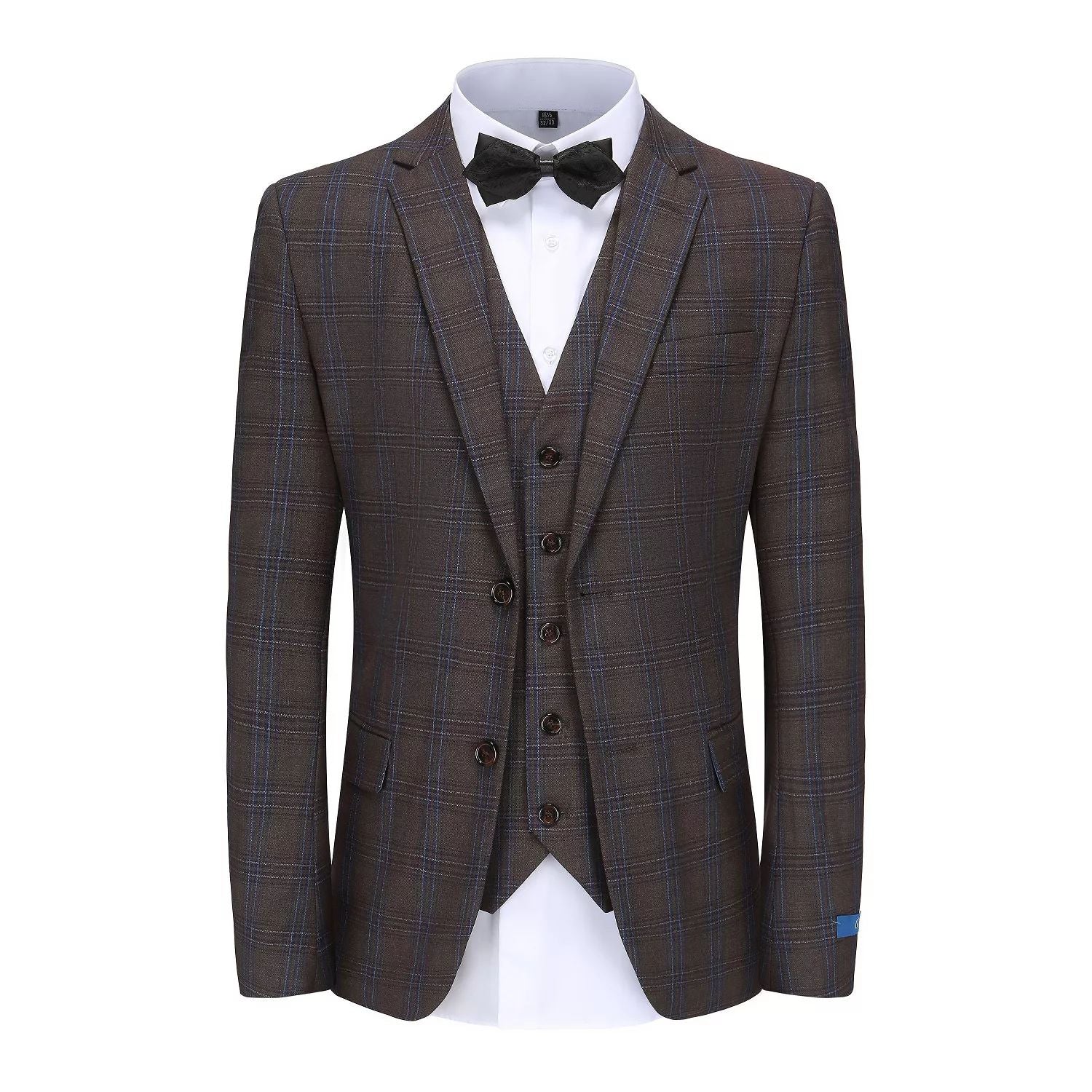 Braveman Men's Slim Fit Three-Piece Suit in Contrasting Check, Brown