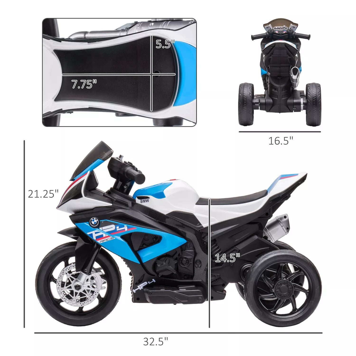 BMW HP4 Multi-Terrain children's motorcycle, licensed by Aosom for babies and children aged 1, 5 to 5 years, battery-powered off-road motorcycle mini motorcycle for children, blue Aosom