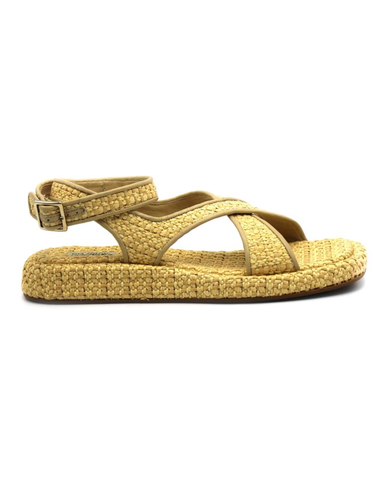 Gia Borghini Woven Raffia Flat Ankle Sandals, Yellow