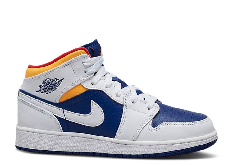 حذاء رياضي AIR JORDAN 1 MID GS 'WHITE DEEP ROYAL BLUE'، باللون الأبيض