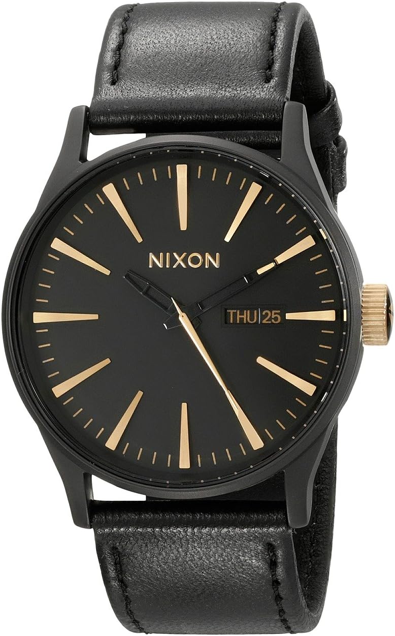 Sentry Leather Nixon Watch, Matte Black/Gold