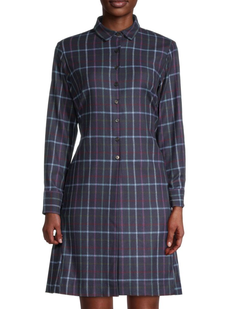 Wool blend check shirt dress with belt Rosso35, Navy Multi