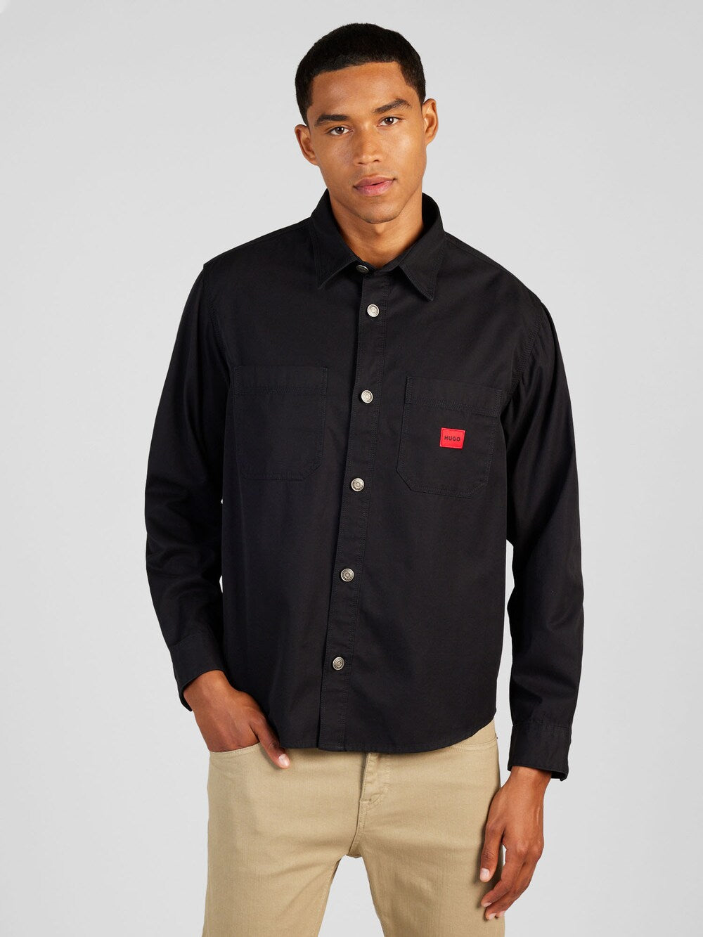 Comfortable button-down shirt HUGO Erato, black