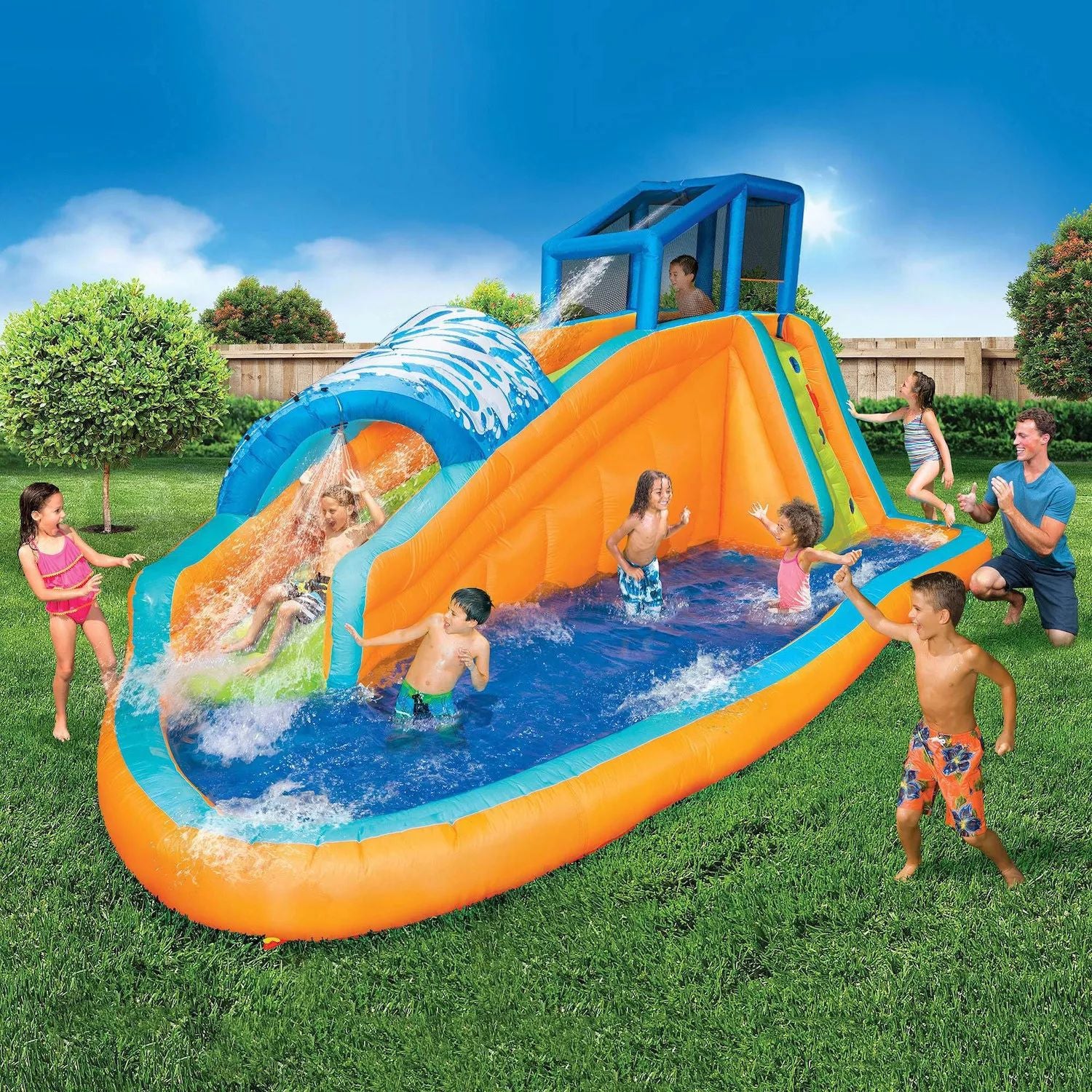 Banzai Surf Rider Kids Inflatable Outdoor Water Slide Aqua Lagoon Splash Park Banzai