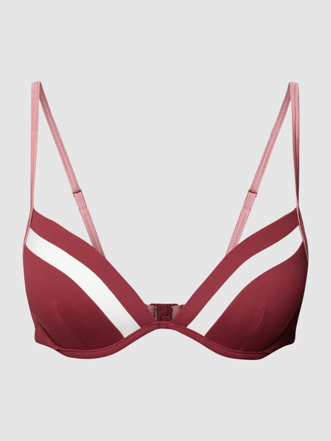 Bikini top with contrasting stripes, TAYRONA Esprit model, burgundy