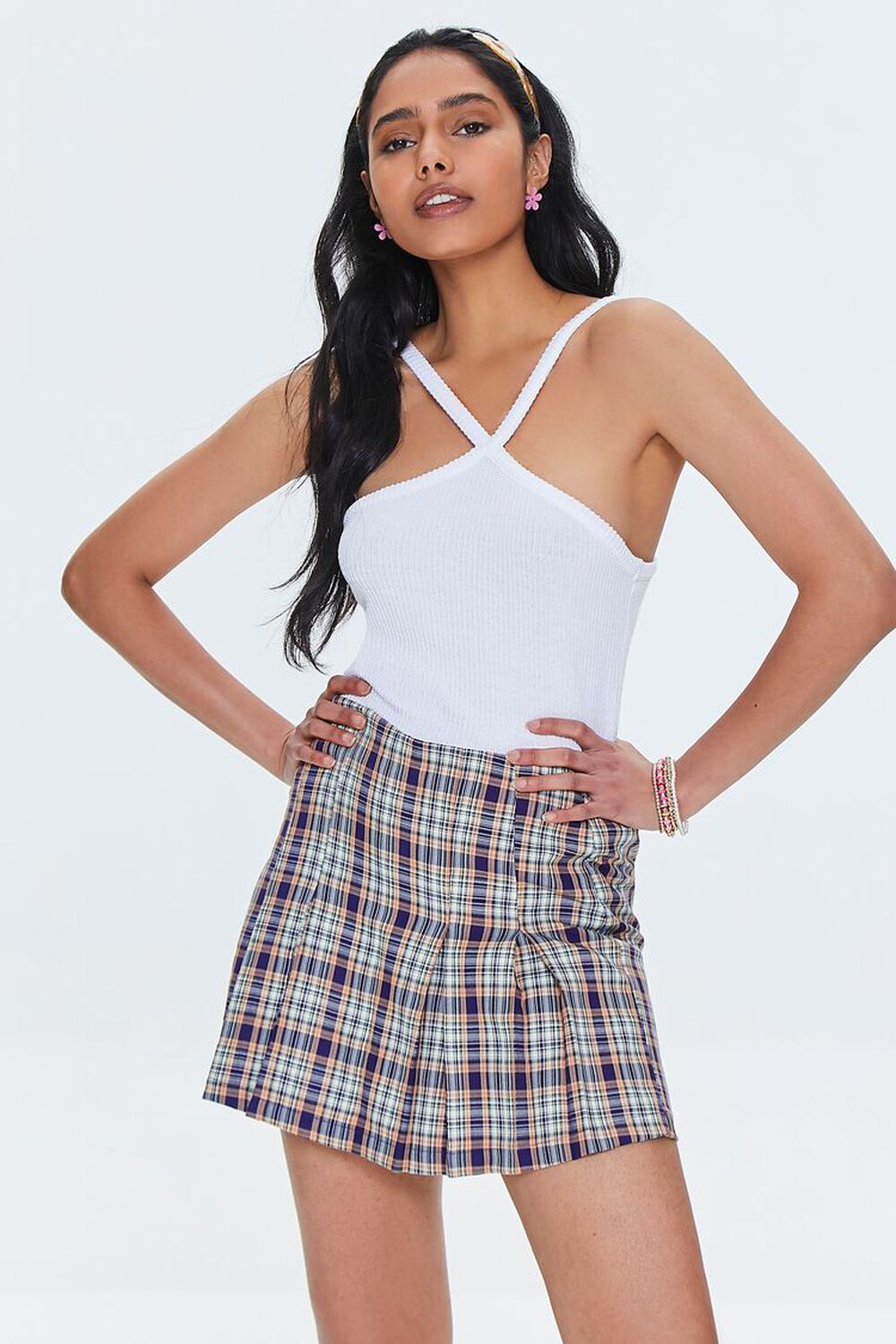 Forever 21 Cotton Blend Plaid Skirt, Navi