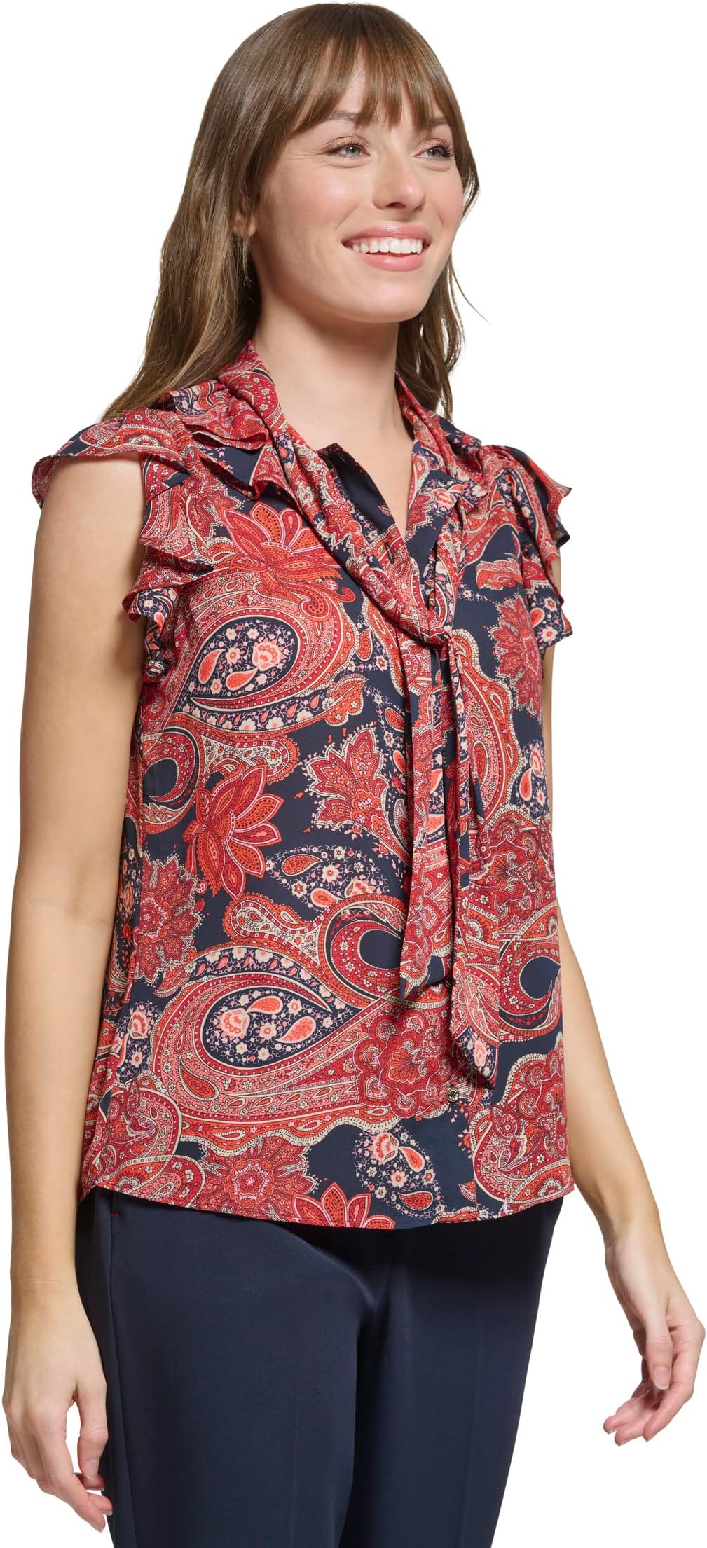 Tommy Hilfiger Sleeveless Tie Blouse in Midnight Samba