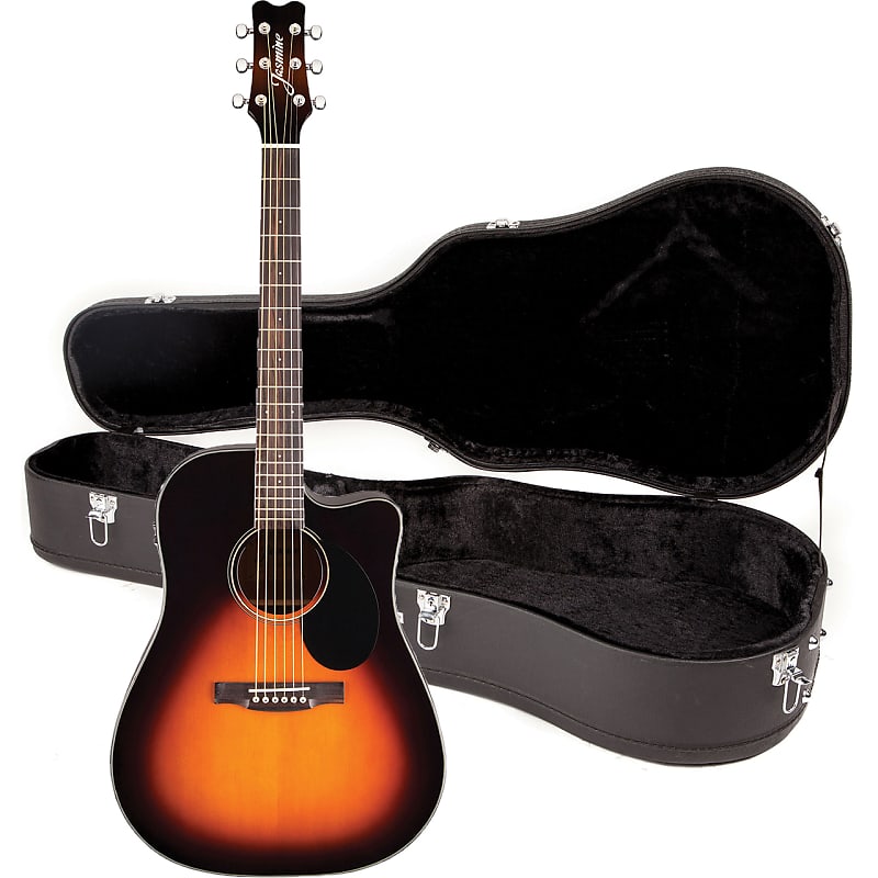 جيتار صوتي كهربائي Jasmine JD39CE-SB Dreadnought Cutaway Spruce Top بستة أوتار مع حقيبة صلبة