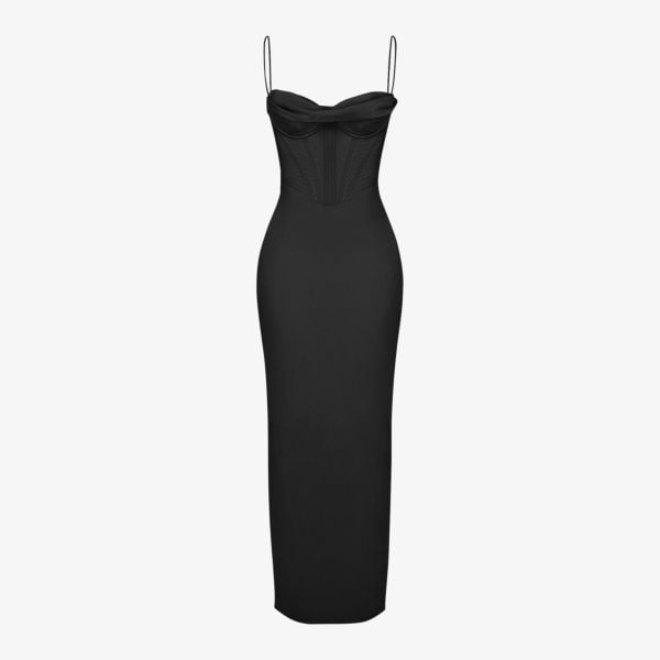 Satin maxi dress with corset Charmaine House Of Cb, black