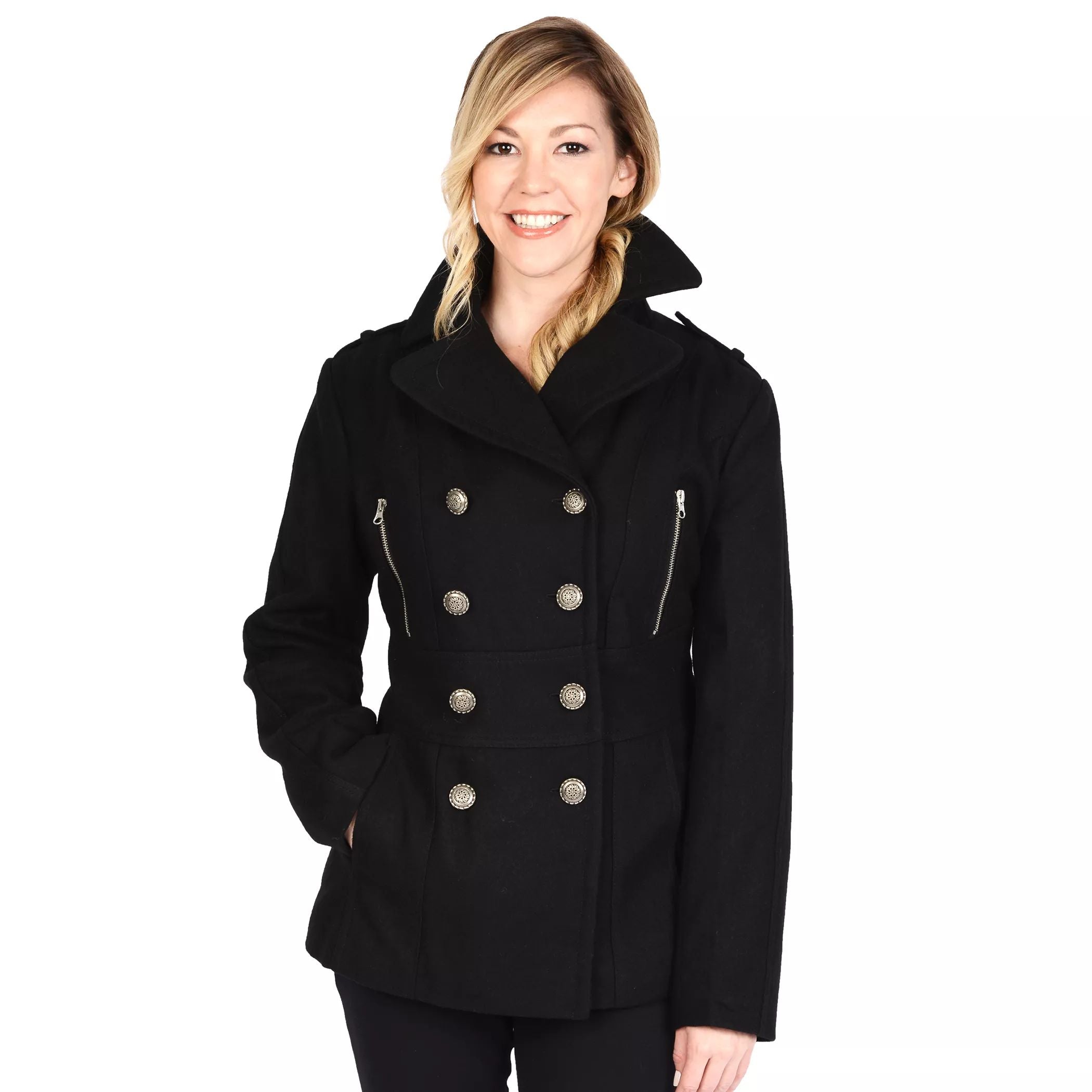 Women's wool blend military style peacoat Excelled Excelled, black