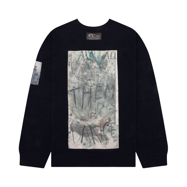 Raf Simons Light Roundneck Hammersleeve With Patches 'Dark Navy' Sweater, blue