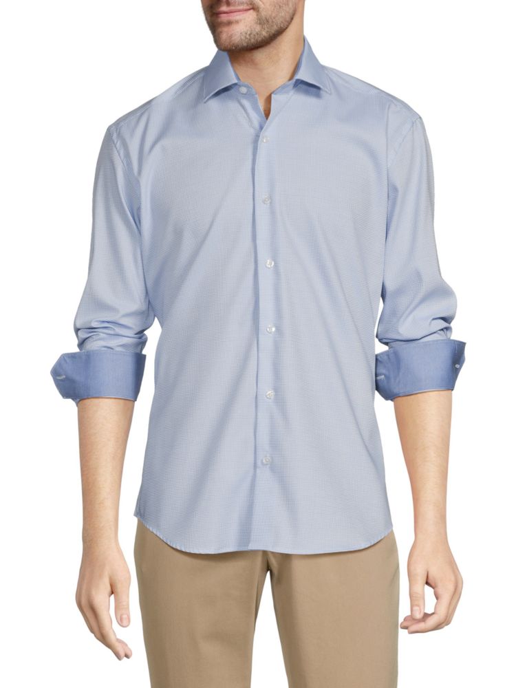 Bertigo Pattern Button-Up Shirt, Blue