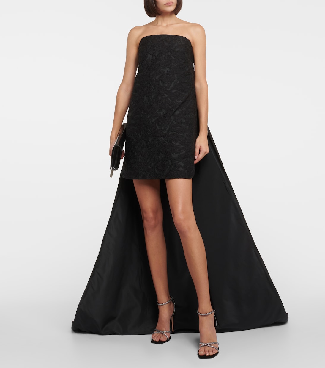 Max Mara Jacquard Paneled Strapless Mini Dress, Black