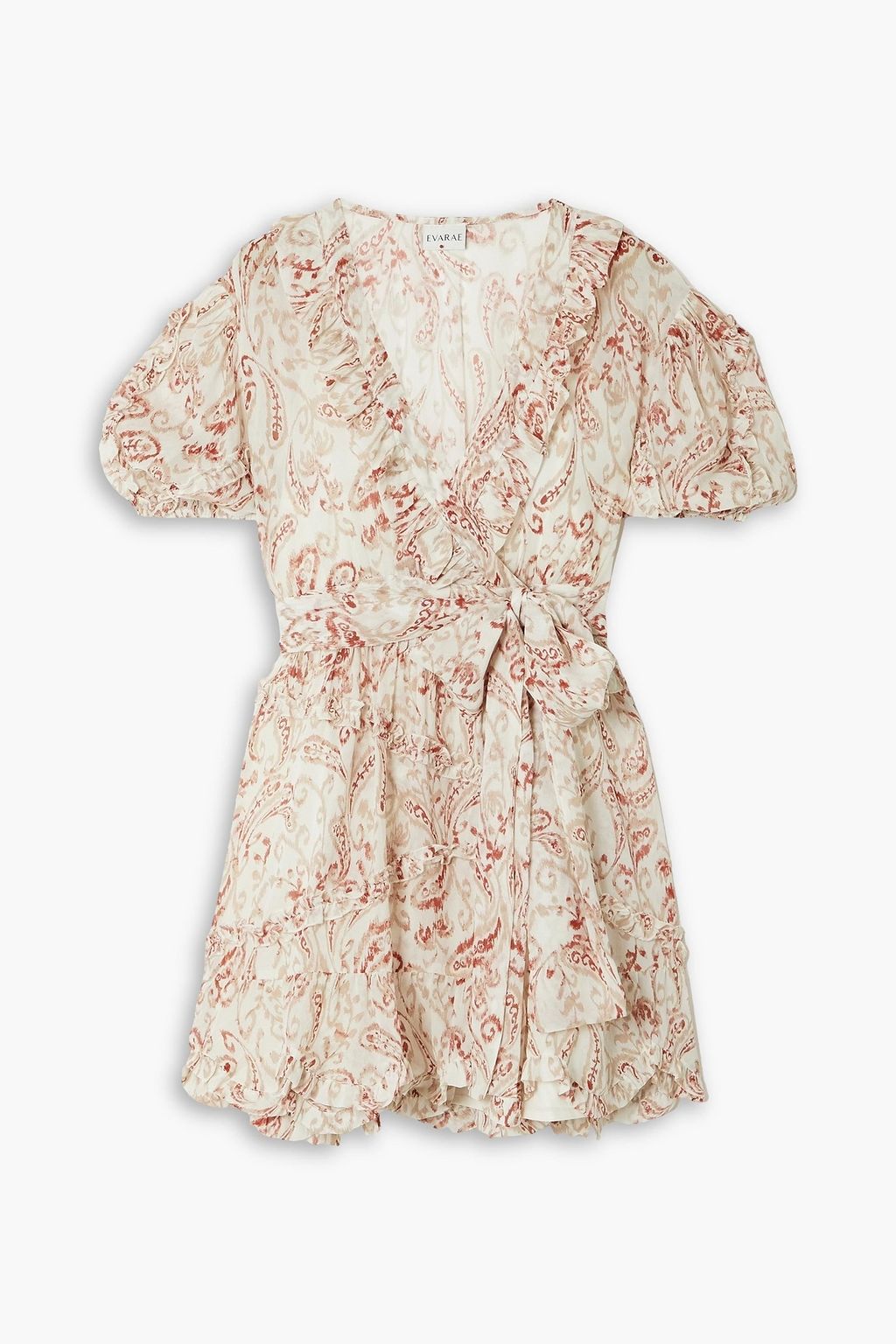 Silk georgette mini dress with Ava print and wrap EVARAE, ivory