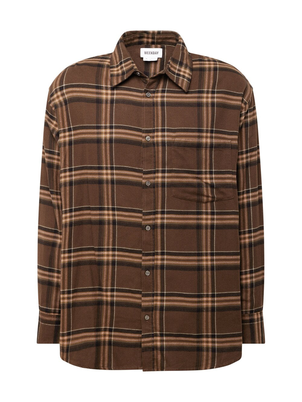 Weekday Comfortable Button-Up Shirt, Brown/Light Brown