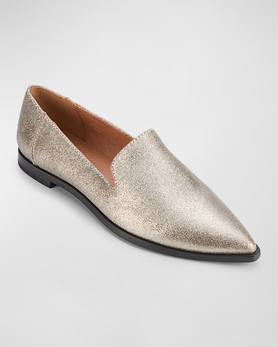 Kenzie Frye Metallic Leather Flat Loafers