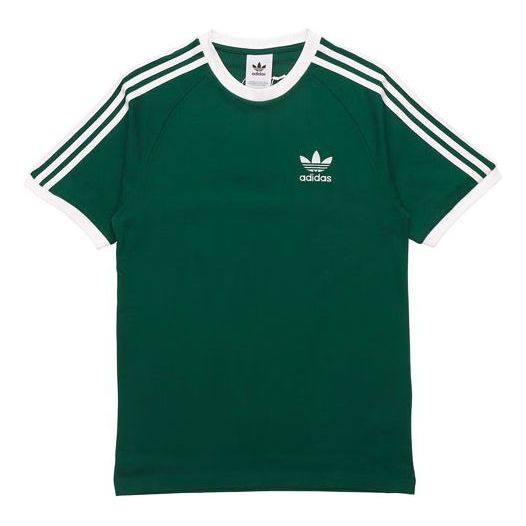 تي شيرت adidas originals 3-Stripes كاجوال برقبة دائرية فضفاضة وخطوط شعار وأكمام قصيرة، أخضر داكن