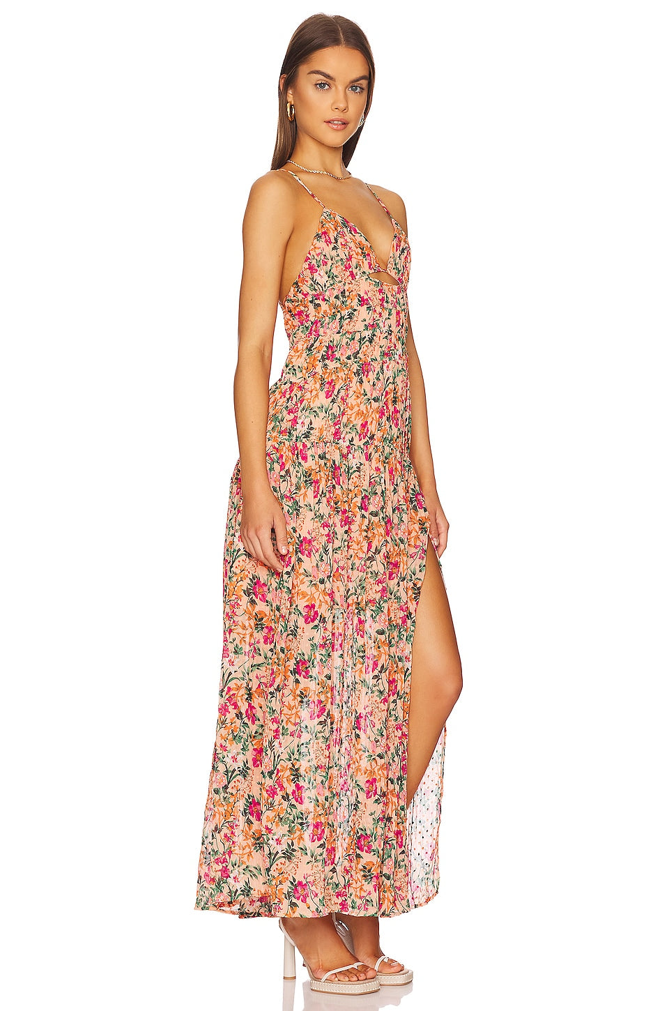 ASTR the Label Tropics Dress in Peach Fuchsia Floral