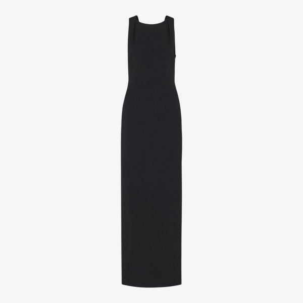 Whistles Stretch Jersey Maxi Dress with High Collar and Tie Back black