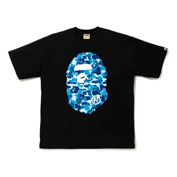 تي شيرت BAPE Abc Big Ape Head Tee مزدوج الوجه أزرق مموه بأكمام قصيرة للجنسين أسود، أسود