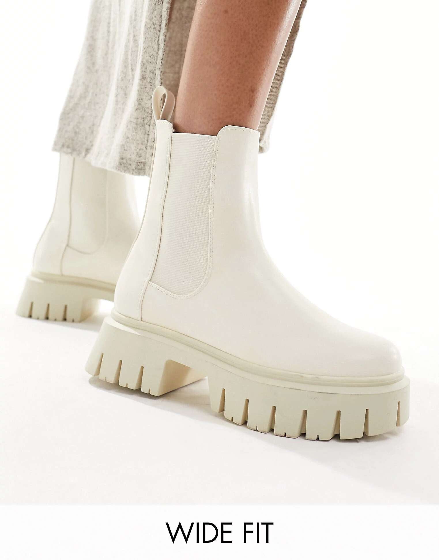 ASOS Wide Fit Anthem Chunky Chelsea Boots in White