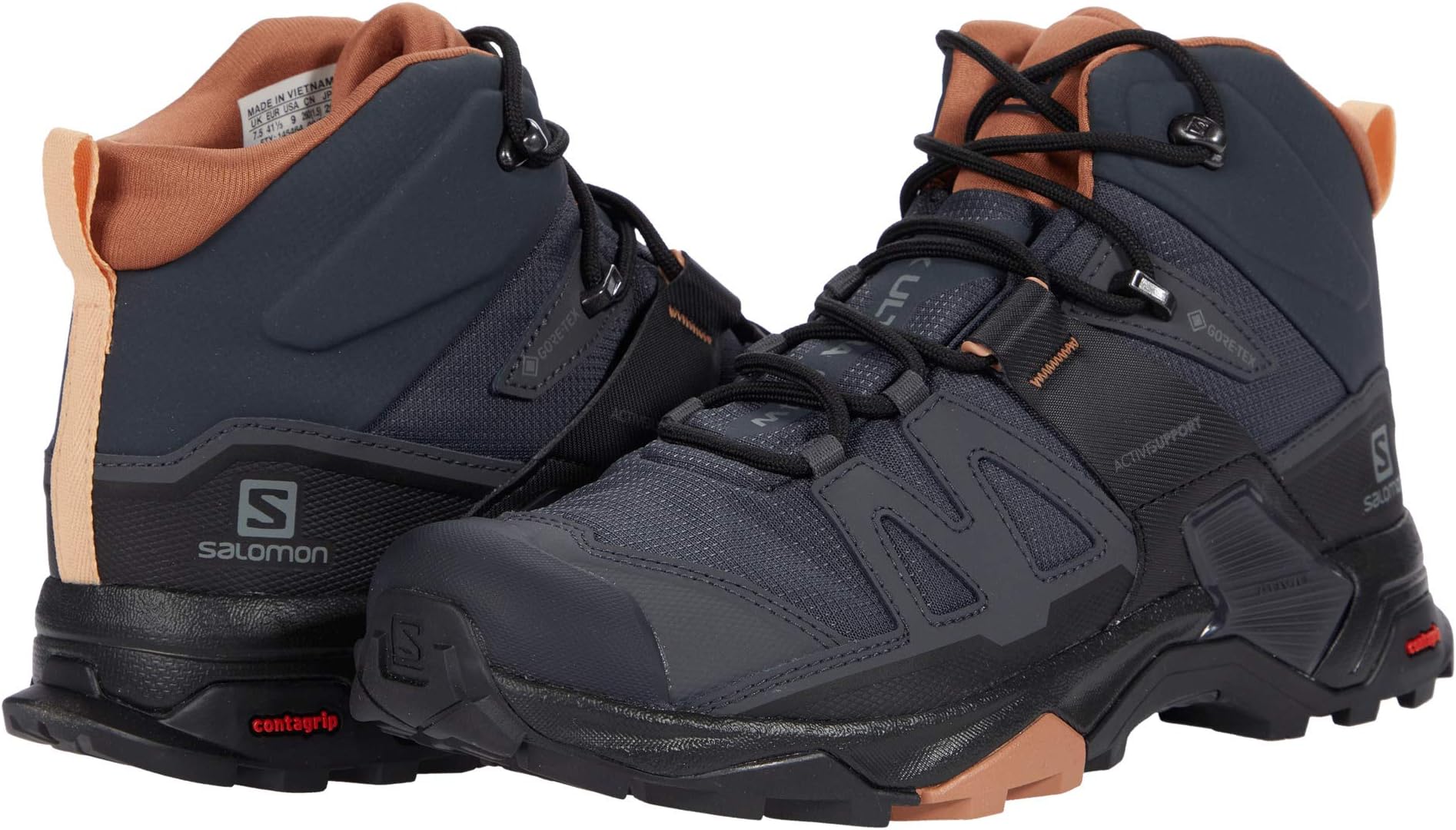 X Ultra 4 Mid GTX Salomon Hiking Shoes, Ebony/Mocha Mousse/Almond Cream