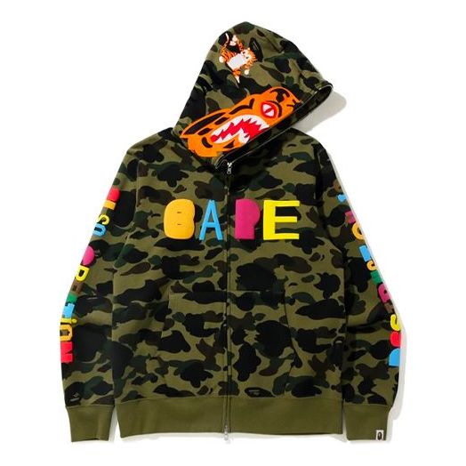 سترة رجالي من BAPE x READYMADE Crossover TIGER Shark باللون الأخضر المموه، باللون الأخضر