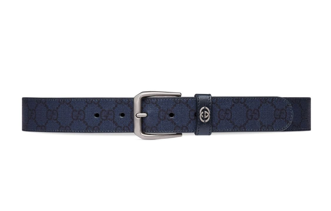 Gucci Interlocking G-plaque Leather Belt, Blue