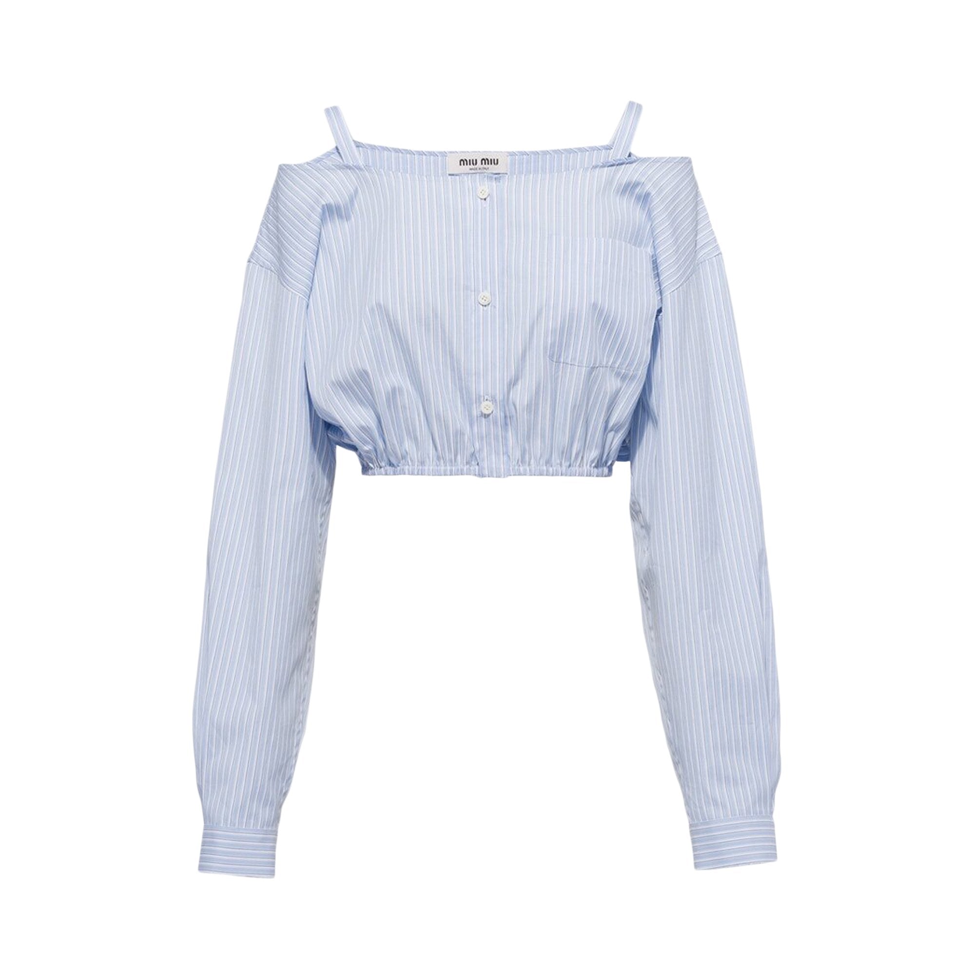 Miu Miu Striped Logo Shirt in Chambray Light Blue