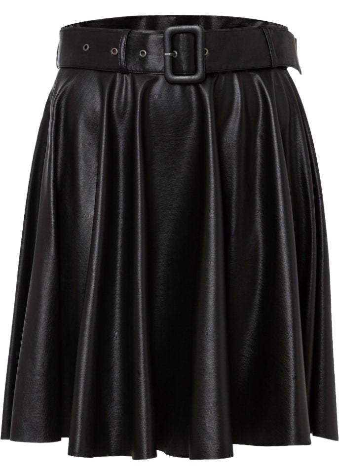 Faux leather skirt with Rainbow belt, black