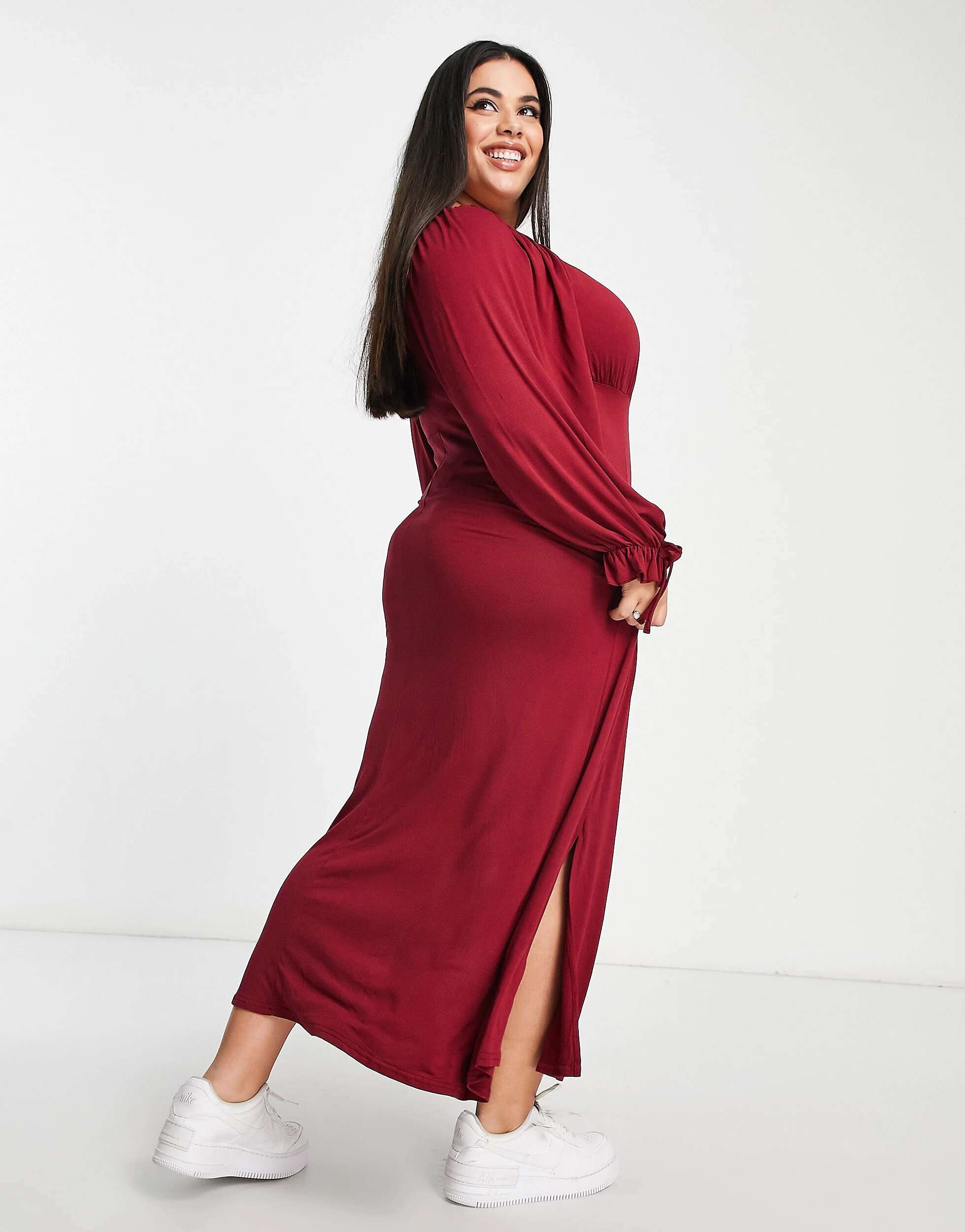 Yours Exclusive Milkmaid dark red midi dress