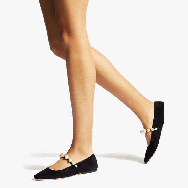 Jimmy Choo Pearl and Crystal Suede Ade Flats, Black