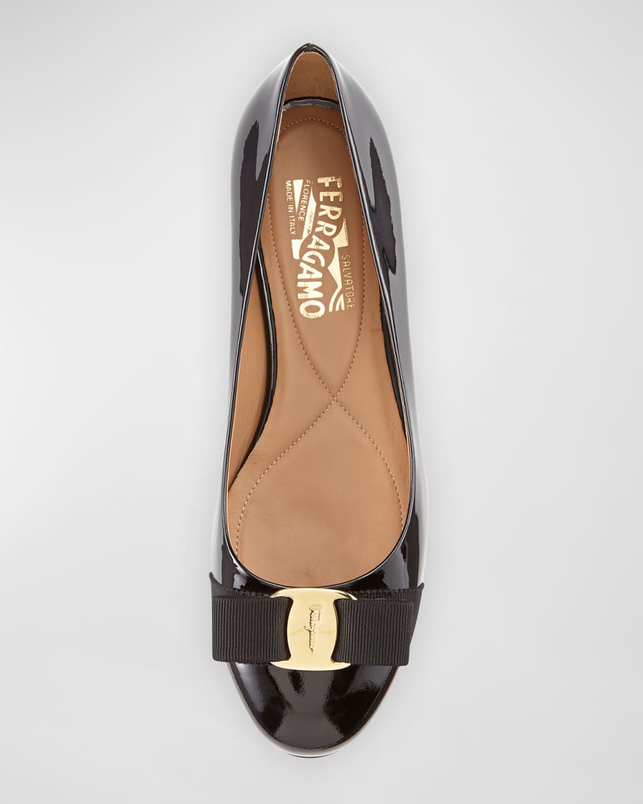 Varina patent leather ballet flats with Ferragamo bow