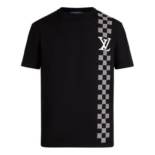 تي شيرت LOUIS VUITTON LV SS21 Racing Checked بأكمام قصيرة للرجال، أسود، أسود